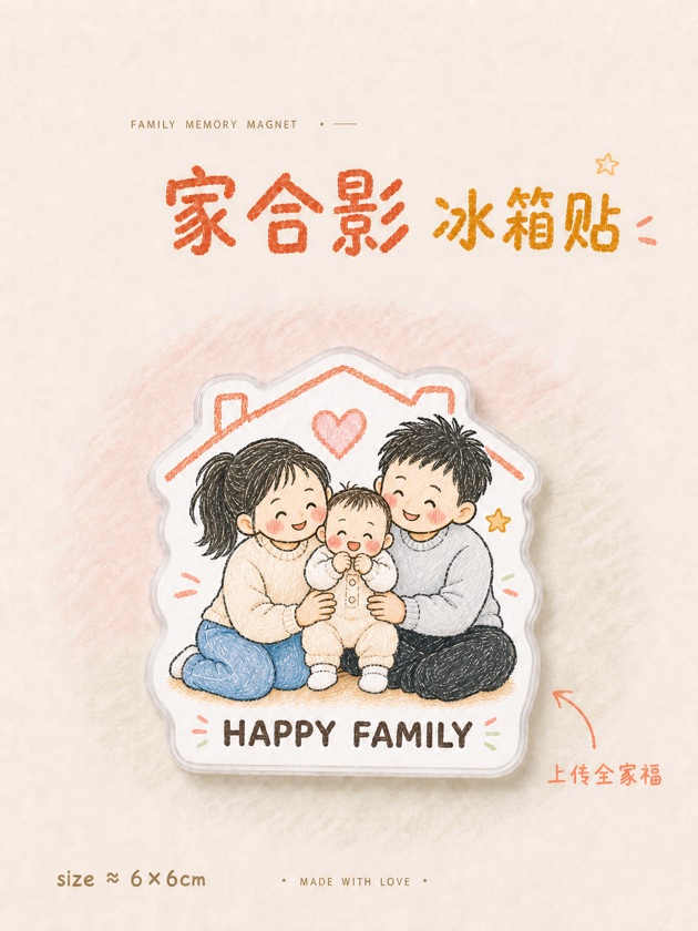 一家合影Q萌手绘冰箱贴