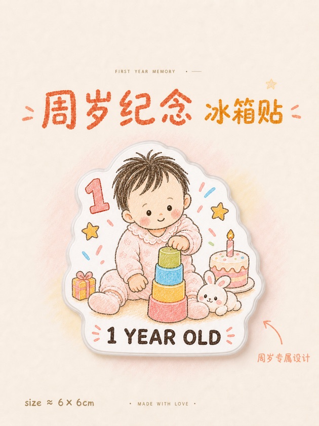 1周岁纪念Q萌手绘冰箱贴